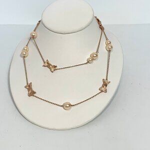 Kate Spade Rose Gold All Wrapped Up Pearl Bow Necklace 32"